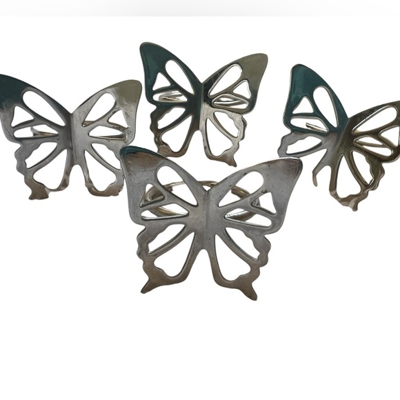 Vintage Butterfly Napkin Rings Silver Metal Set of 4 - Picture 2 of 3